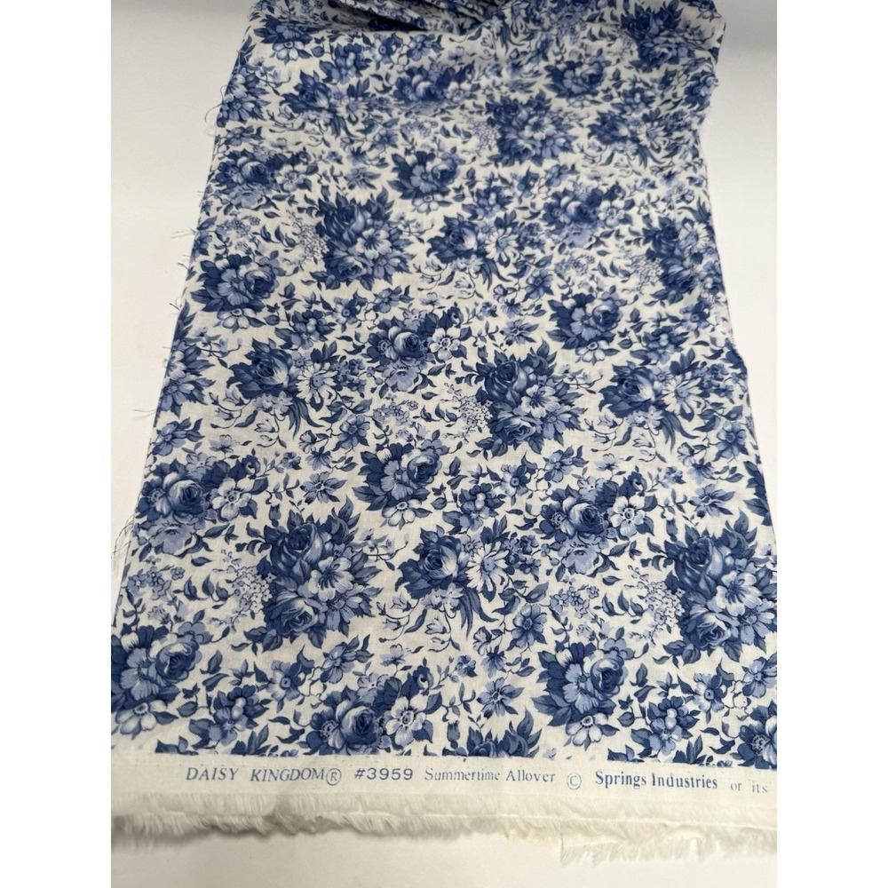 VTG Daisy Kingdom‎ Fabric 3/4 Yd #3959 Summertime All over Blue Flower Bouquets